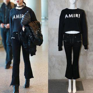 Set: Cutout Top + Boot-cut Jeans