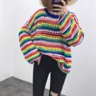 Striped Cutout Long-sleeve Knit Top Stripe - Multicolor - One Size