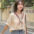 Striped Bow Short-sleeve Blouse