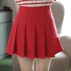 Pleated-front Ruffle-hem Miniskirt Red - One Size