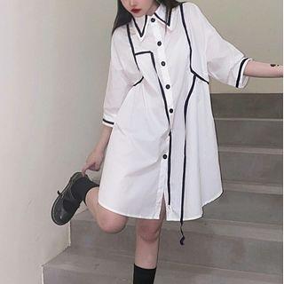 Short Sleeve Striped Oversized Shirtdress