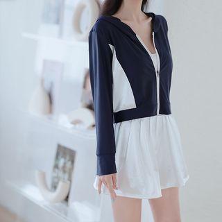 Set: Tankini Top + Swim Skirt + Cover-up Jacket