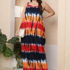 Spaghetti Strap Scoop-neck Tie-dyed Maxi A-line Dress