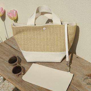 Woven-panel Tote Bag With Pouch