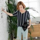 Short Sleeve V-neck Striped Top