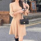 Cable-knit Long-sleeve A-line Dress Almond - One Size