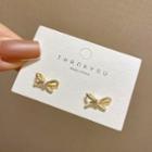 Bow Rhinestone Glaze Earring 1 Pair - E4284 - 925 Silver - Gold & White - One Size