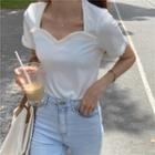 Frill Trim Pleated Short-sleeve Top