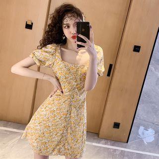 Short-sleeve Floral Print Buttoned A-line Mini Dress
