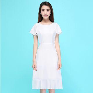 Ruffle-sleeve Sheath Chiffon Dress