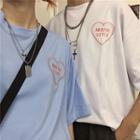 Couple Matching Elbow-sleeve Heart Embroidered T-shirt