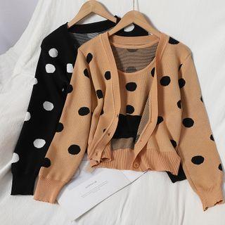 Set: Dotted Cardigan + Knit Tank Top