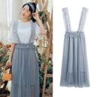 Sleeveless Sheer Midi Skirt / Elbow-sleeve Top