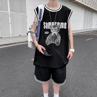 Set: Bear Print Tank Top + Shorts