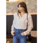 Tall Size Tie-neck Frill-trim Blouse