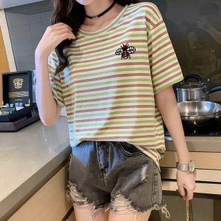 Short-sleeve Bee Embroidered Striped T-shirt