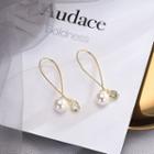 Faux-pearl Earring 1 Pair - Es684 - White Faux Pearl - Gold - One Size