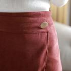 Button-accent Wrap-front Mini Skirt