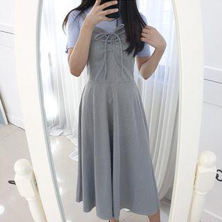 Petite Size Drawstring-front Gingham Midi Sundress