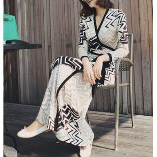 Long-sleeve Pattern Sheath Dress