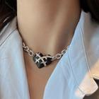 Heart Pendant Chain Necklace 1pc - Silver & Black - One Size