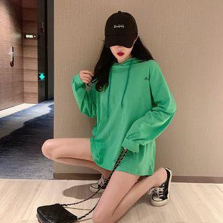 Lettering Hooded Long-sleeve Top Green - One Size
