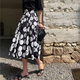 Pleated Printed A-line Skirt