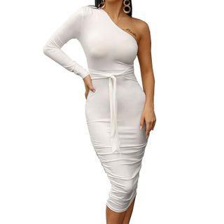One-sleeve Midi Bodycon Dress