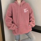 Faux Shearling Letter Embroidered Hoodie As Shown In Figure - One Size