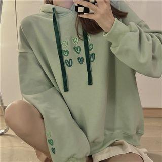 Long Sleeve Heart Embroidered Hooded Sweatshirt