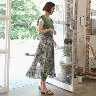 Band-waist Wrap-front Pattern Skirt