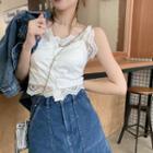 Lace Trim Button-up Camisole Top