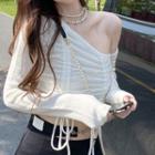 Long-sleeve One-shoulder Drawstring Top White - One Size