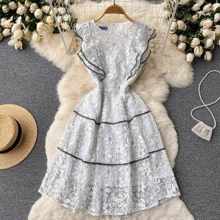 Sleeveless Ruffled Lace A-line Dress