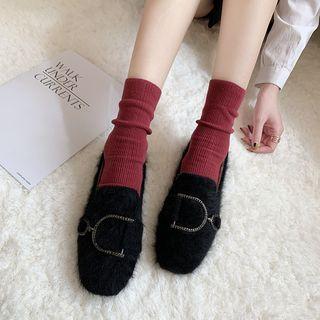 Rhinestone Snaffle Furry Loafers