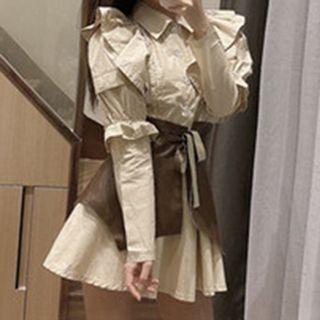 Set: Ruffle Trim Mini A-line Shirtdress + Corset