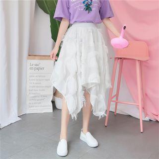 Fringe Trim Asymmetric Hem A-line Skirt