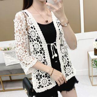 Crocheted Knit Jacket White - One Size