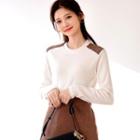 Round-neck Knit-panel T-shirt