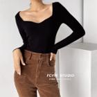 Slim-fit Deep V-neck Knit Top