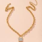 Lock Rhinestone Pendant Alloy Necklace Gold - One Size