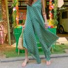 Asymmetric-hem Patterned Wide-leg Jumpsuit Green - One Size