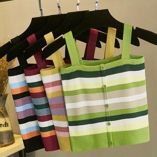 Sleeveless Buttoned Striped Knit Top