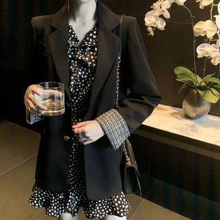 Plain Blazer / Dotted Long-sleeve A-line Midi Dress