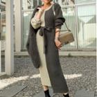 Tie-waist Two-tone Midi Sheath Sweater Dress Dark Gray & Light Green - One Size