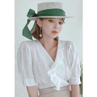 Frilled Eyelet-lace Linen Blouse