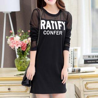 Letter Mesh Panel Knit Dress