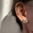 Sterling Silver Ribbon Stud Earring 1 Pair - Eh0998 - Silver - One Size