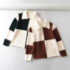 Long Sleeve Color-block Zip-up Knit Jacket