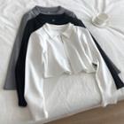 Long-sleeve Plain Zip Cropped Cardigan